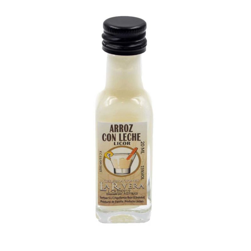 Licor de arroz con leche 20 ml, botella marasca cristal