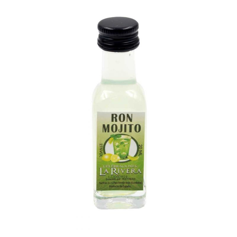 Licor de ron mojito 20 ml, botella marasca cristal