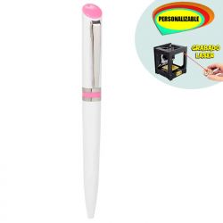 Bolígrafo blanco con detalle rosa, grabable a láser/uvi