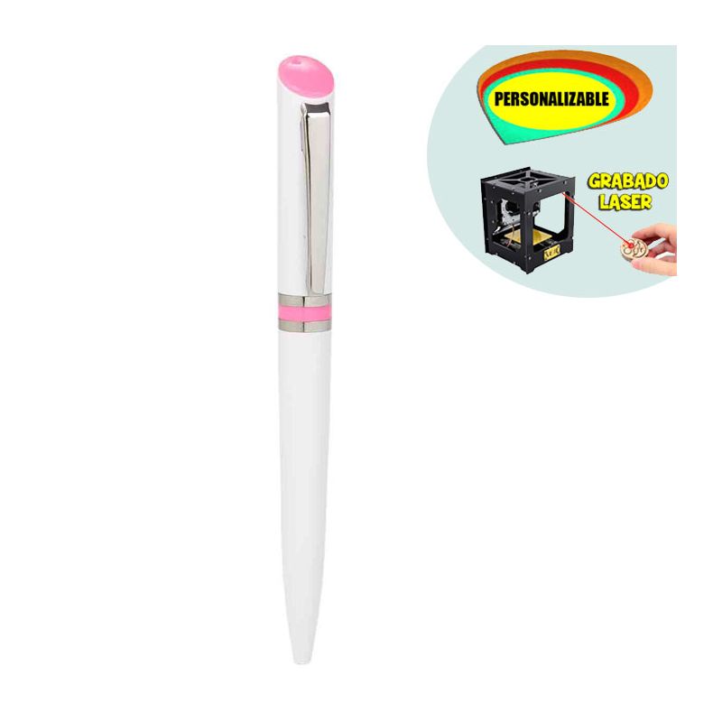 Bolígrafo blanco con detalle rosa, grabable a láser/uvi