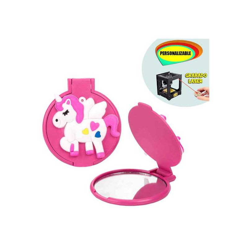 Espejo rosa con unicornio, grabable a láser