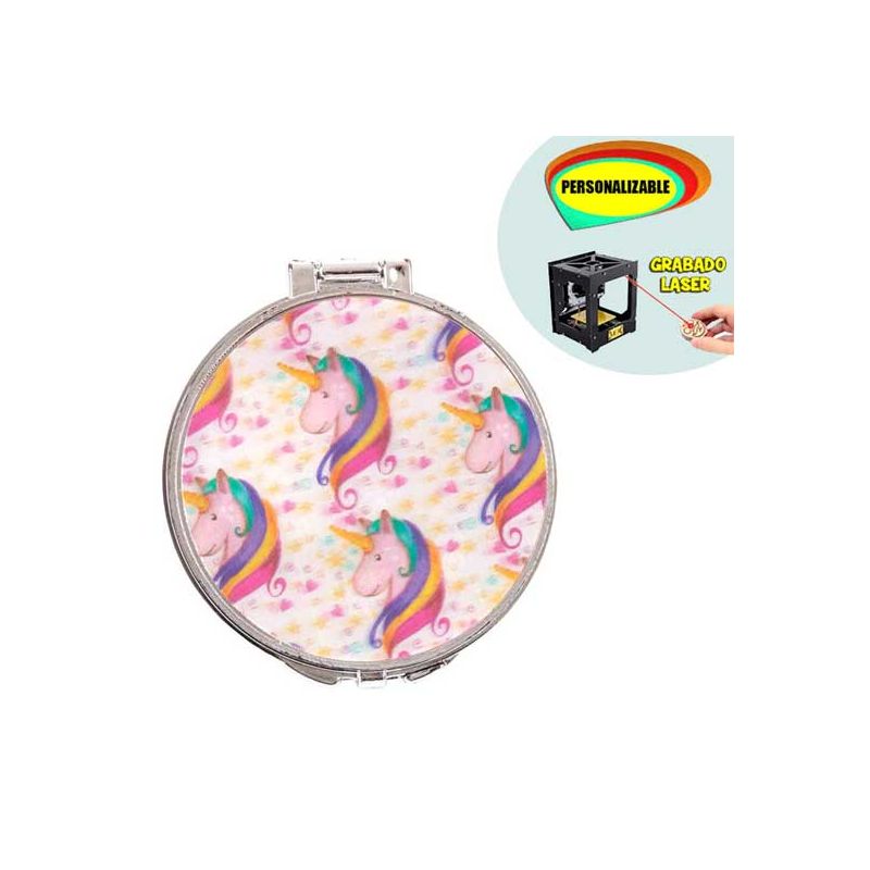 Espejos de colorinches con unicornios, grabable a láser