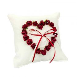 Cojín con corazón de flores para anillos de boda