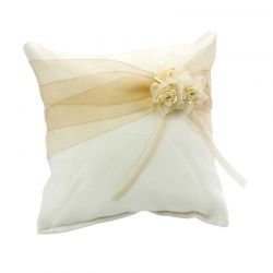 Cojín con lazo y flor para anillos de boda