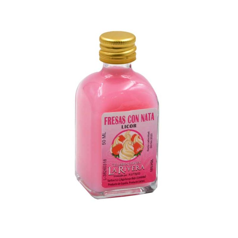 Licor de fresa con nata, 50 ml, modelo frasca en cristal