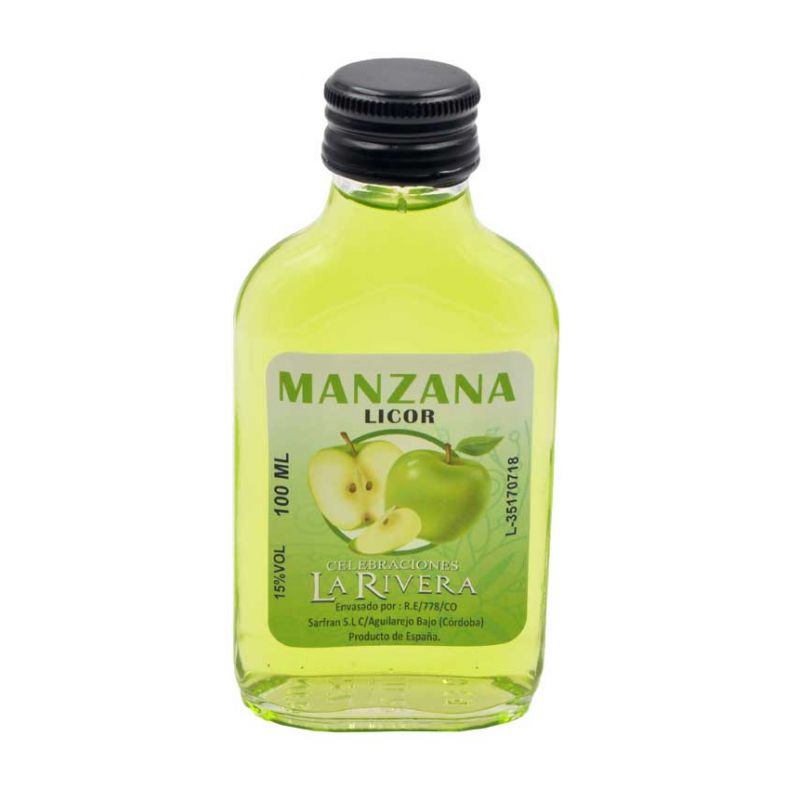 Botella de Licor de Manzana Verde, 100 ml, modelo Petaca en cristal