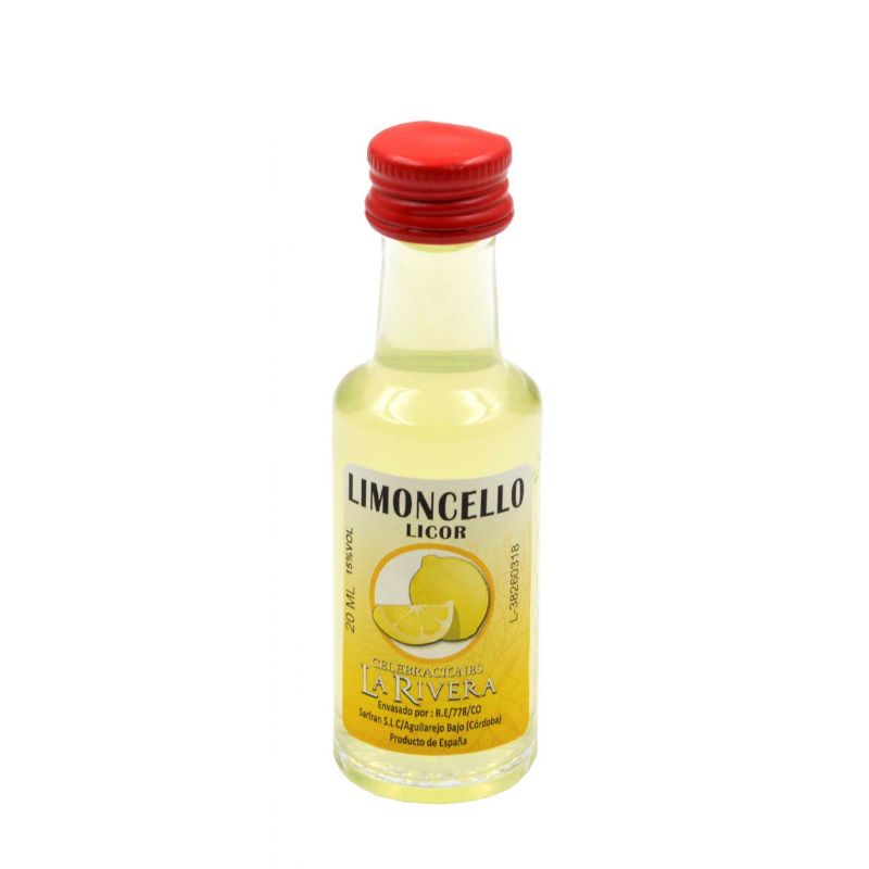 Mini-botellita de Licor Limoncello, 20 ml, modelo Dórica en cristal