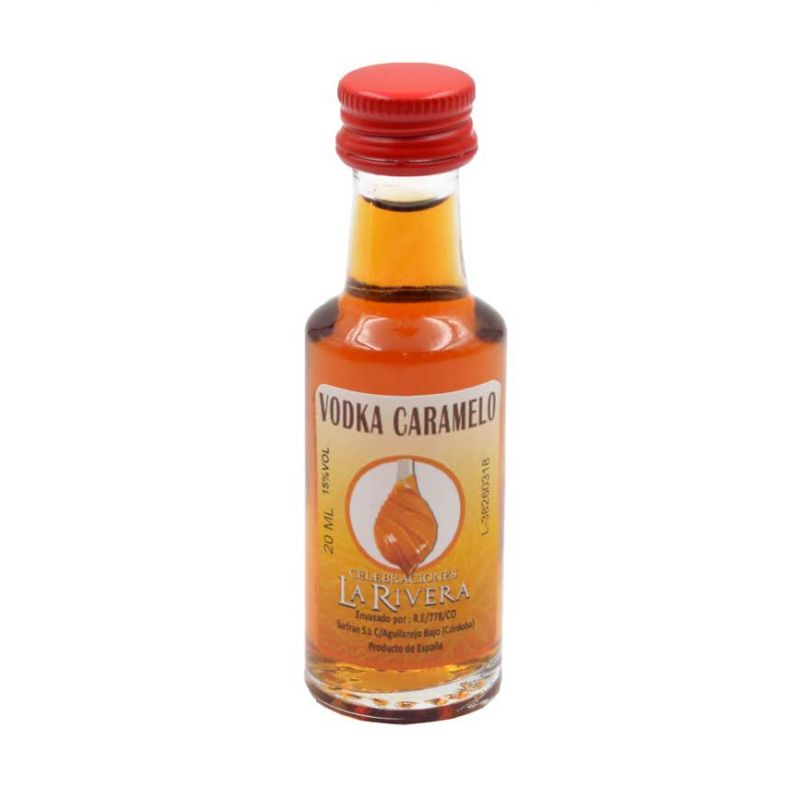 Mini-botellita de Licor de Vodka Caramelo, 20 ml, modelo Dórica en cristal