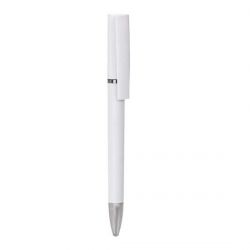 Bolígrafo personalizable, grabable a láser, color blanco y punta plata