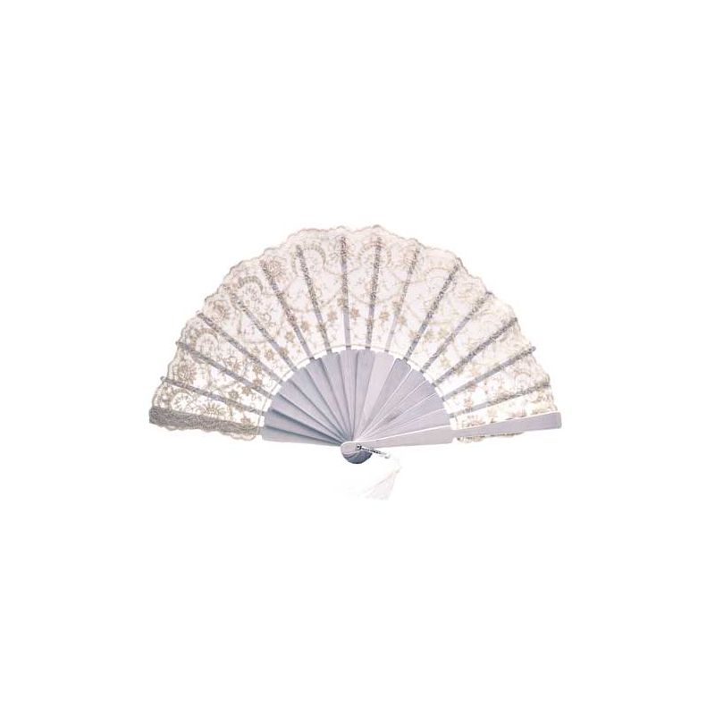 Precioso abanico blanco de encaje para novia, con detalle con flecos