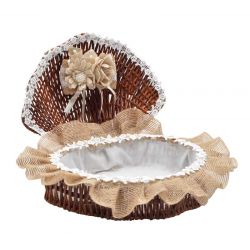Concha de mimbre para anillos, adornada con yute y flores rusticas