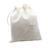 Limosnera de raso blanco con encaje para novias. Muy amplia y elegante