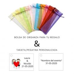 OFERTA CON TU REGALO. Bolsa de Organza, con tarjeta o pegatina personalizada
