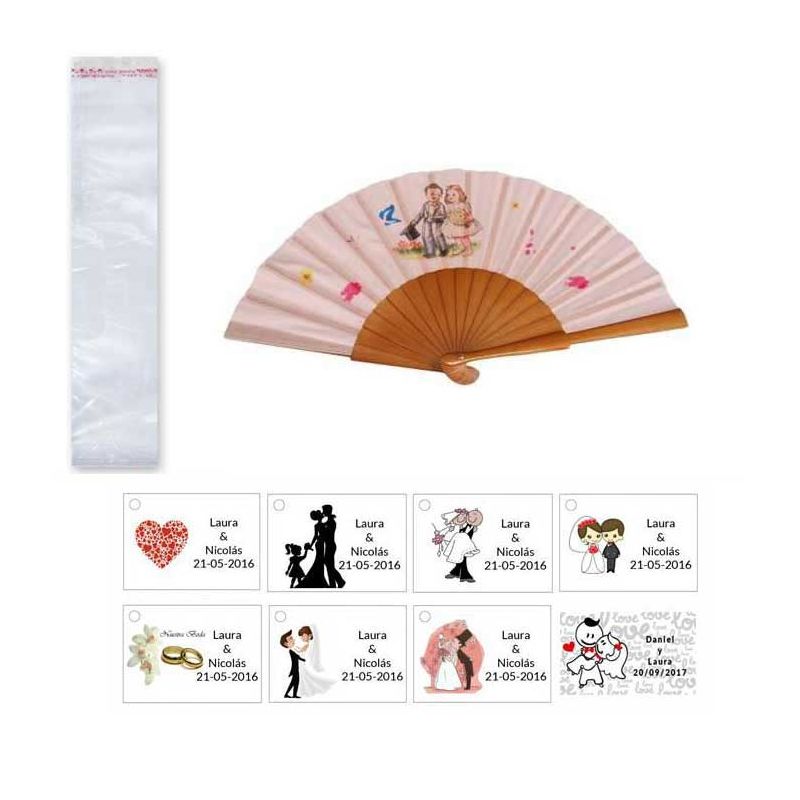 Abanico para bodas con bolsa y tarjeta