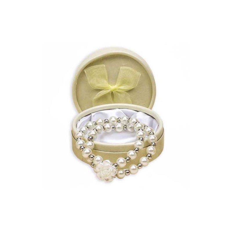 PULSERA PERLAS CON ROSA EN CAJA