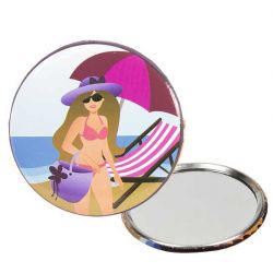 Espejo chapa playa sombrilla rosa