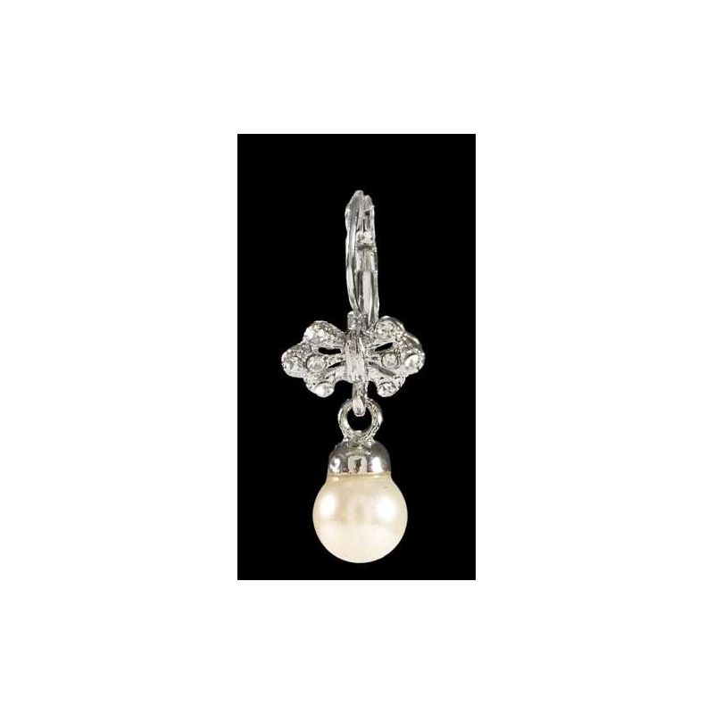PENDIENTES PLATEADOS ZIRCONITAS BLANCAS Y PERLA, 2,5 cm.