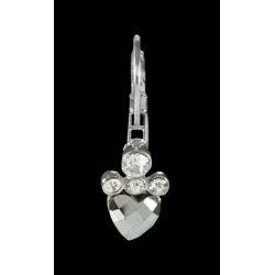PENDIENTES PLATEADOS ZIRCONITAS Y CORAZON BISELADO, 1 cm.