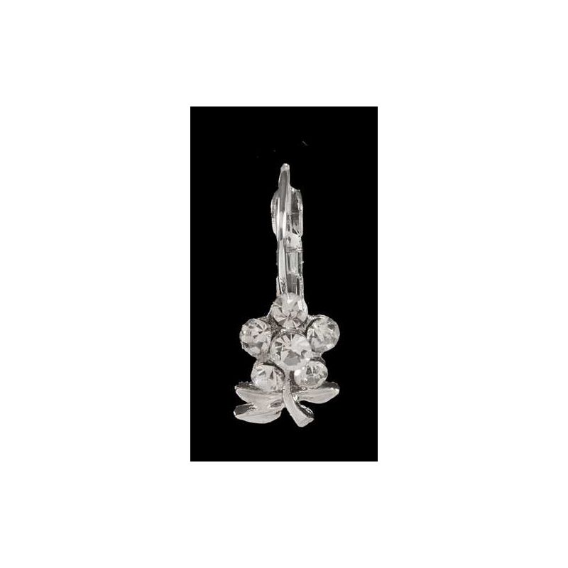 PENDIENTES PLATEADOS ZIRCONITAS Y FLOR, 1,5 cm.