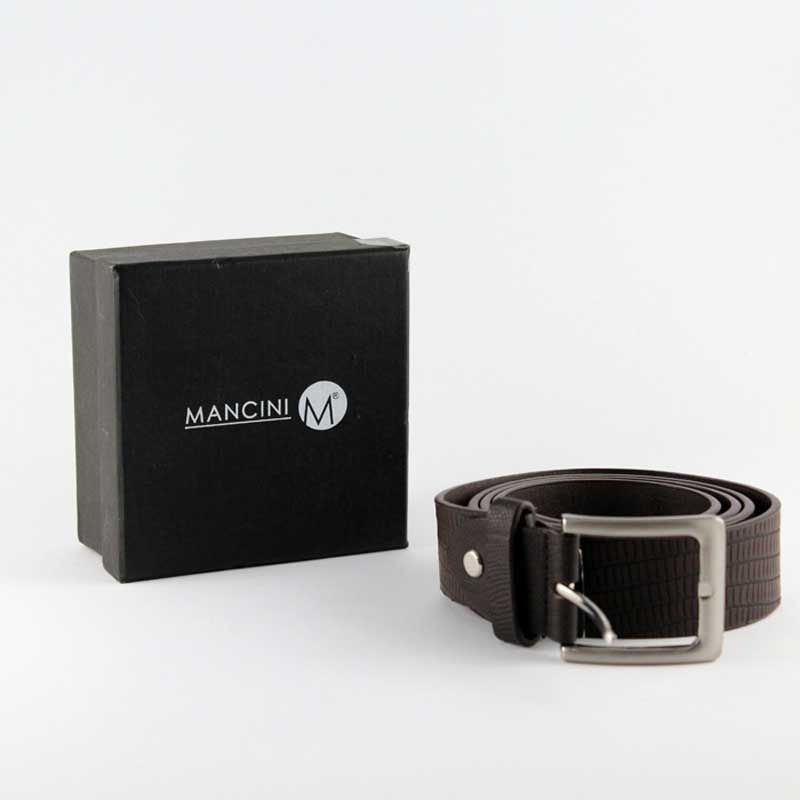 Cinturón para hombre en polipiel color marrón chocolate, con elegante caja negra