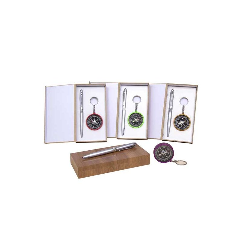 Estuche brújula y bolígrafo para invitados