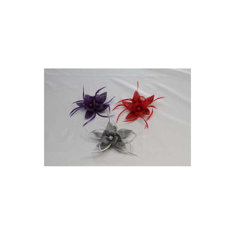 Tocado Flor Sinamay y Pluma Oca Biots tintadas en 3 colores