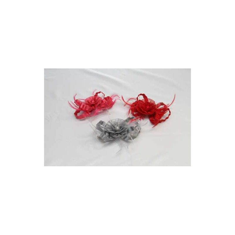 Tocado Flor Sinamay y Pluma Oca Biots tintadas en 3 colores
