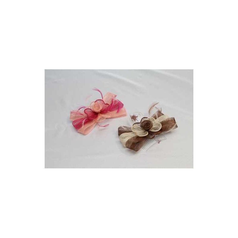Tocado-Peina Flor en Lazo Sinamay y  plumas 2 colores