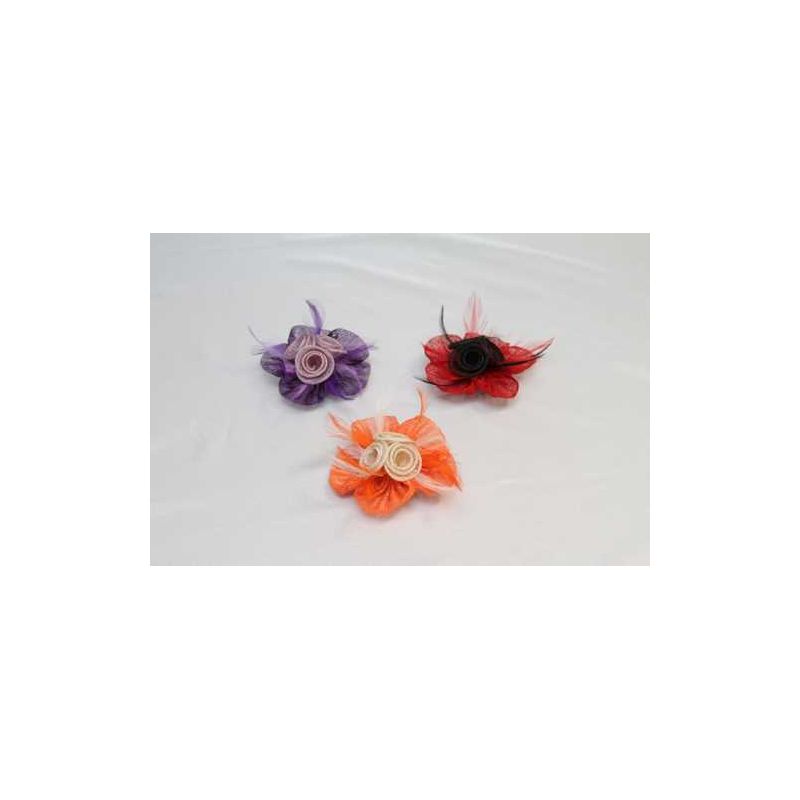 Tocado Bicolor Flor Sinamay y  plumas 3 colores