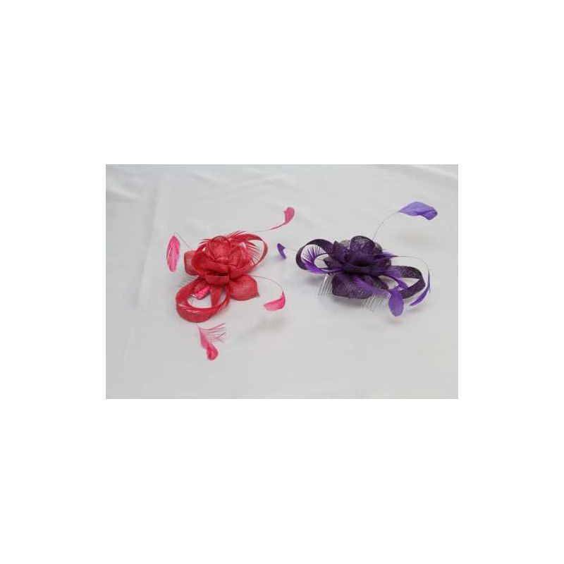 Tocado-Peina Flor Sinamay y plumas 2 colores