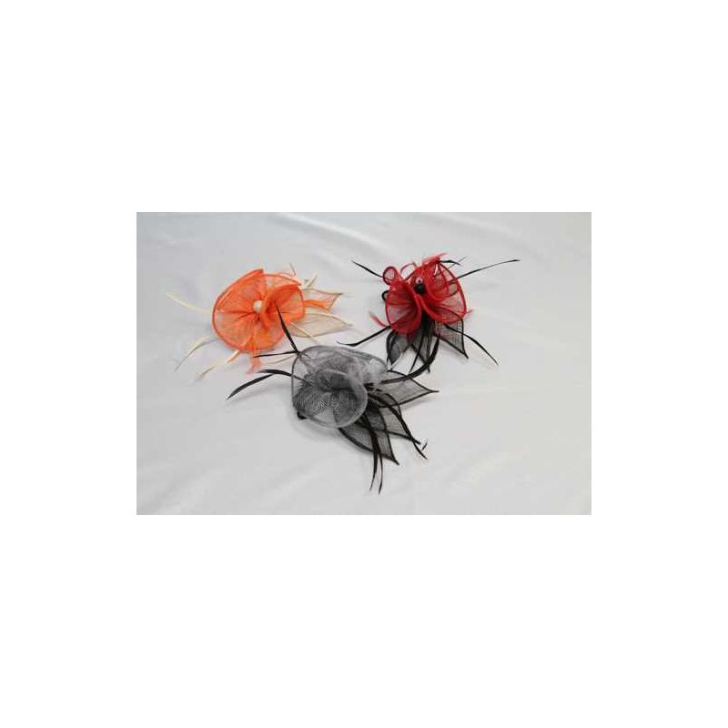 Tocado-Peina Flor Sinamay y plumas 3 colores