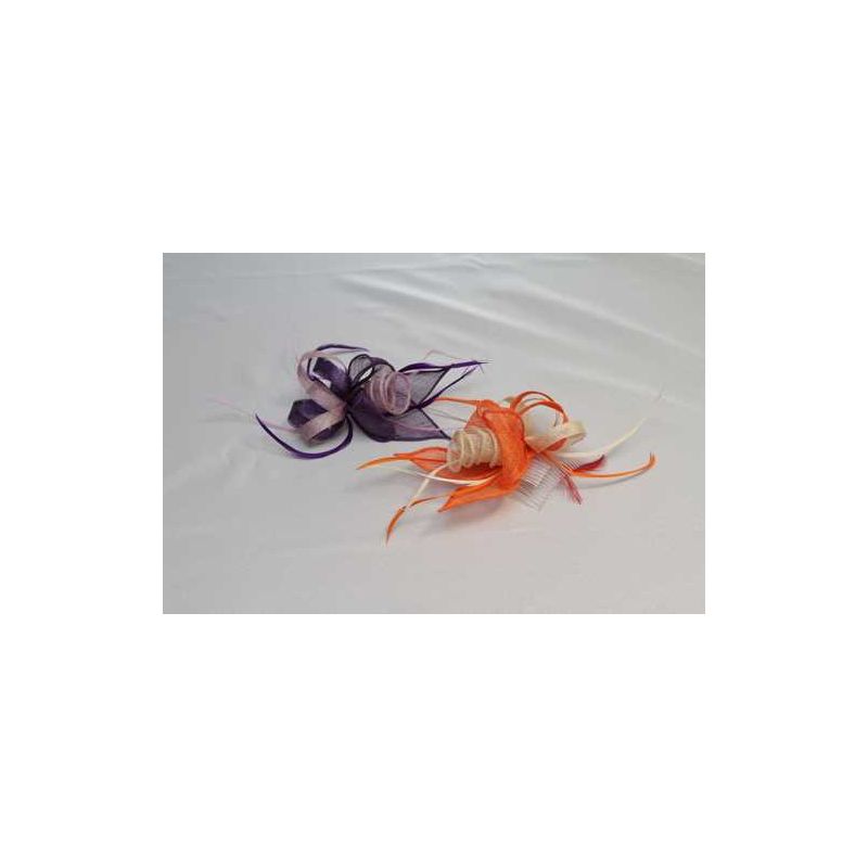 Original Tocado-Peina Flor Sinamay y plumas 3 colores