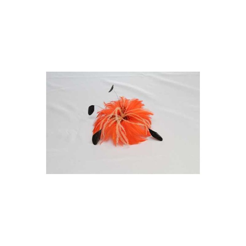 Tocado con Fleco Marabu Naranja y Fleco Avestruz Blanco