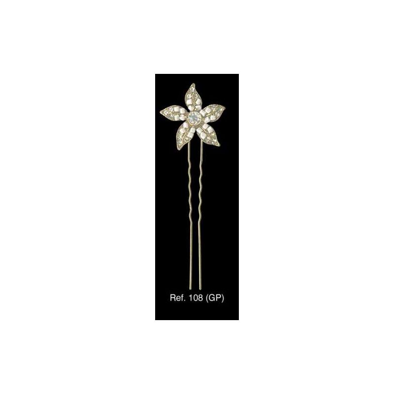 HORQUILLA ZIRCONITA FLOR DORADA. 1/6