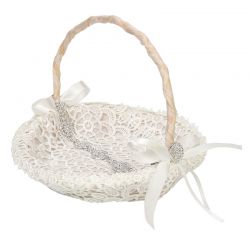 CESTA ENCAJE BLANCO Y ADORNOS PLATA     