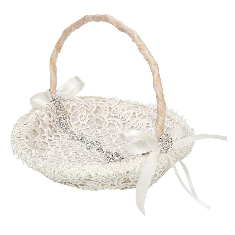 CESTA ENCAJE BLANCO Y ADORNOS PLATA     