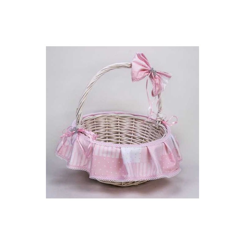 CESTA TELA LUNARES Y RAYAS ROSA