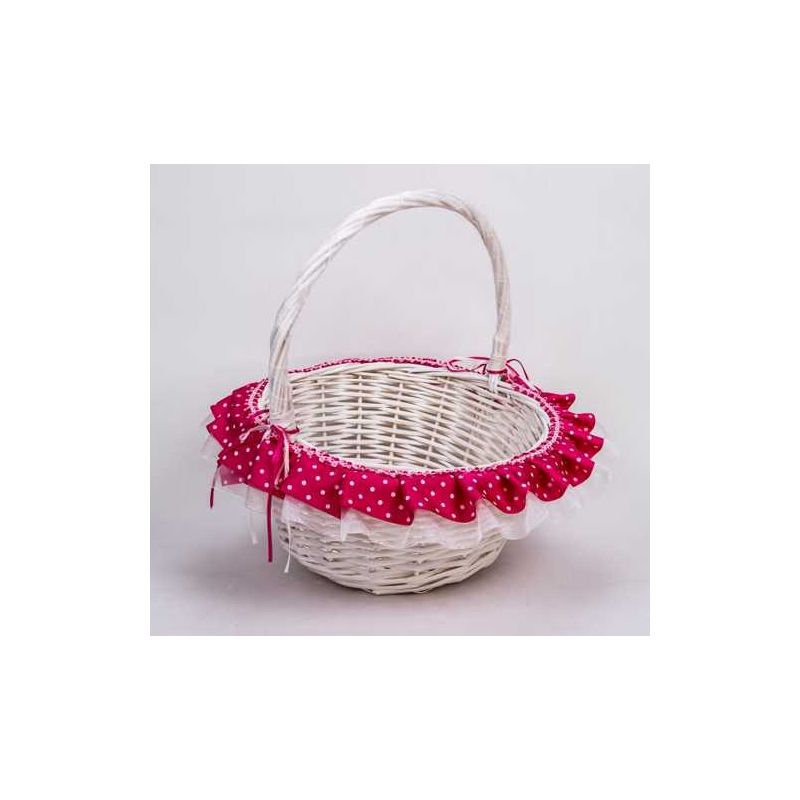 CESTA MIMBRE BLANCA MEDIANA LUNARES FUXIA