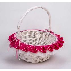 CESTA MIMBRE BLANCA GRANDE LUNARES FUXIA