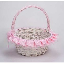 CESTA MIMBRE BLANCA GRANDE LUNARES rosa
