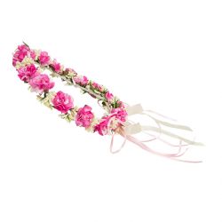 CORONITA FLORES GRANDES ROSA Y BEIG     