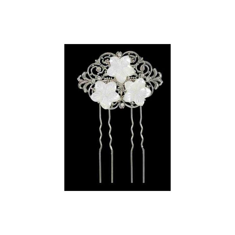 GANCHO DE PELO PLATA, ZIRCONITAS Y NÁCAR, 5,5 cm