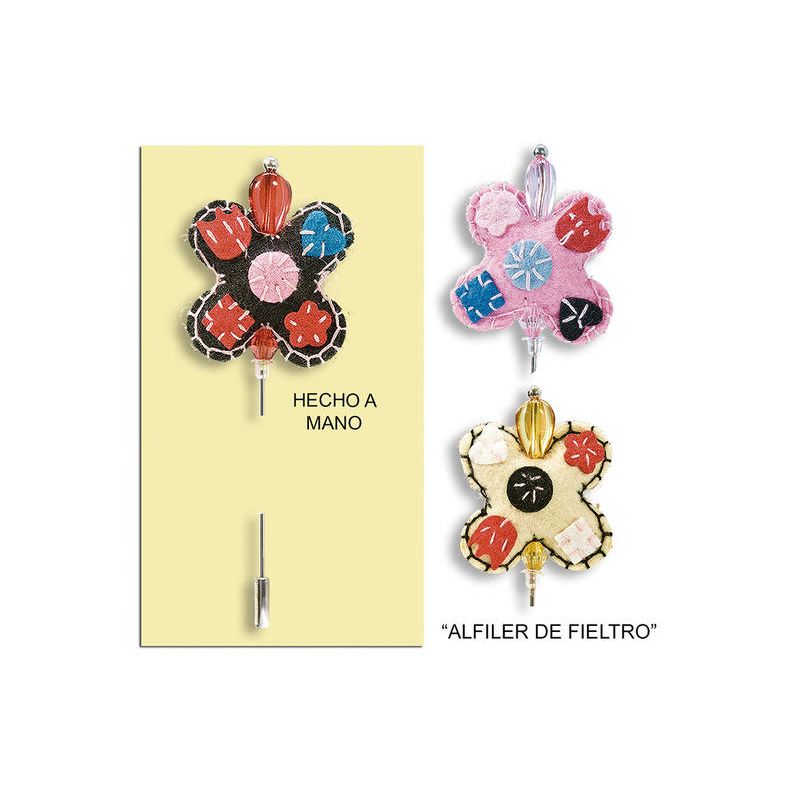 Alfiler artesano fieltro flor 3 colores