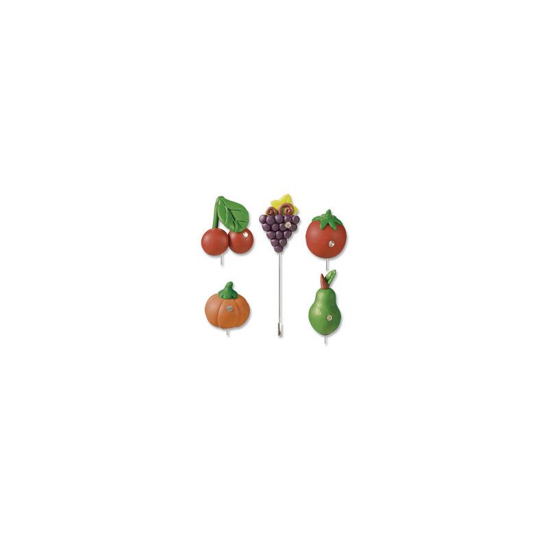 Alfiler artesanal surtido frutas con zirconitas