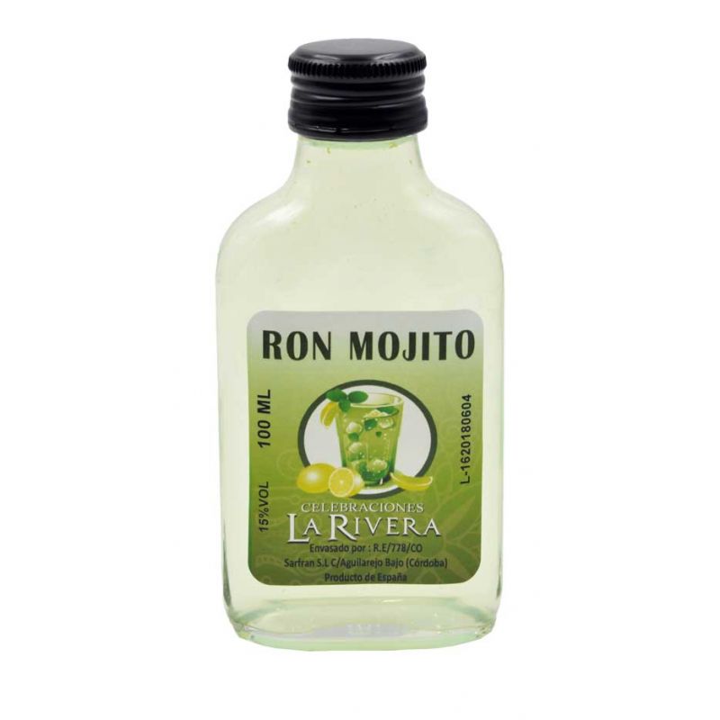 Licor de ron mojito 100 ml, petaca cristal
