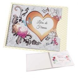 Libro de firmas para boda con corazón y flores