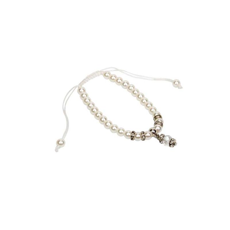 Pulsera ajustable de perlas con colgante y brillantes