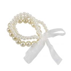 Pulsera triple de perlas con lazo blanco