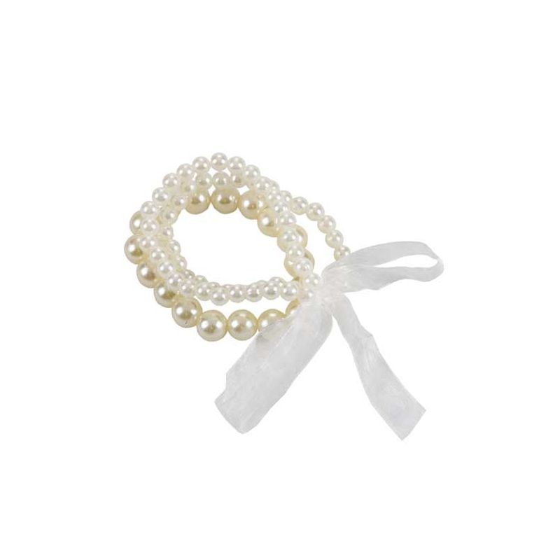 Pulsera triple de perlas con lazo blanco