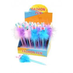 Bolígrafo llama y pompón de plumas colores surtidos